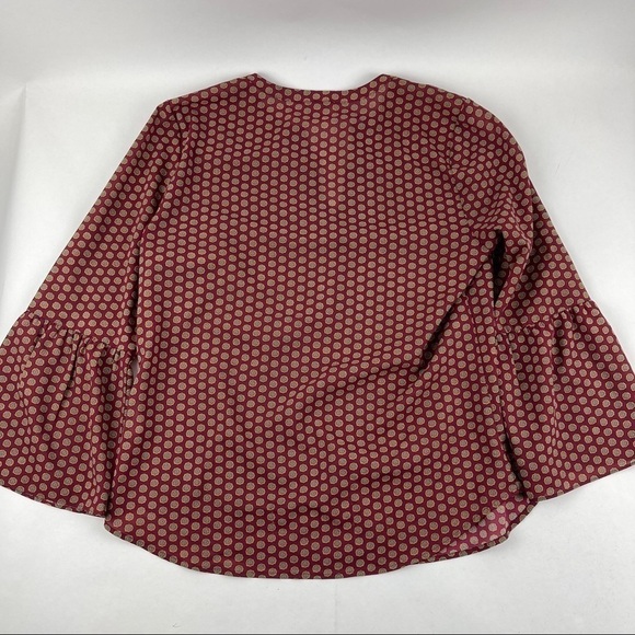 J Crew Blouse Womens Medium Red Blue Yellow Vneck Long Sleeve - Picture 9 of 9